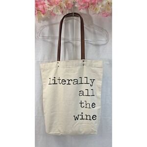 Tote Bag Literally All The Wine Canvas Brown Straps
